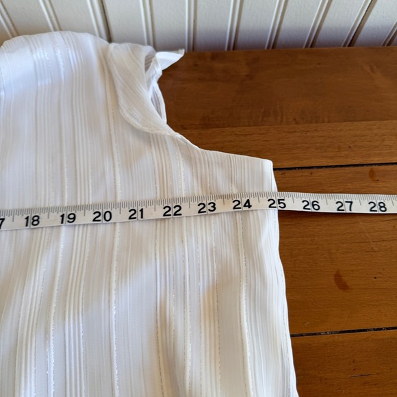 Calvin Klein White Stripe Ruffle Lightweight Sleeveless blouse - Picture 6 of 8
